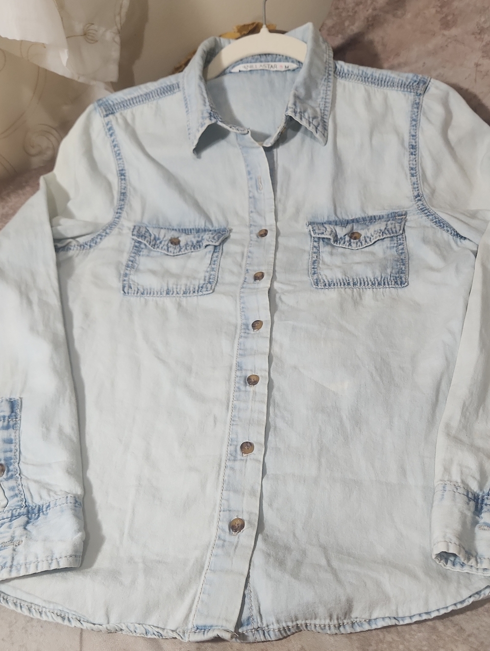 Vanilla Star Light Blue Denim Button-Down Shirt Great Worn Look